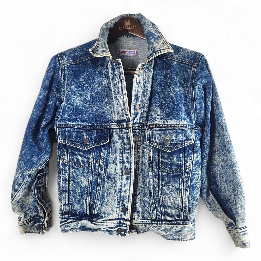 Vintage 80s February Acid Wash Denim Trucker Jacket Small Retro Rock